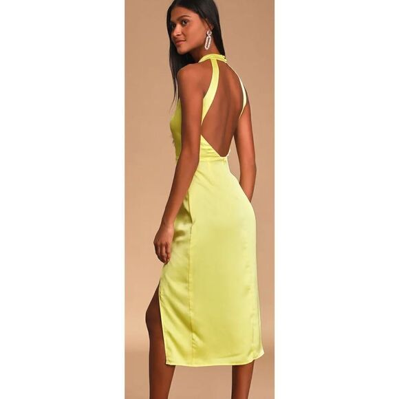 Lulus Perfectly Polished Yellow Halter Midi Dress Size Large - Picture 2 of 8